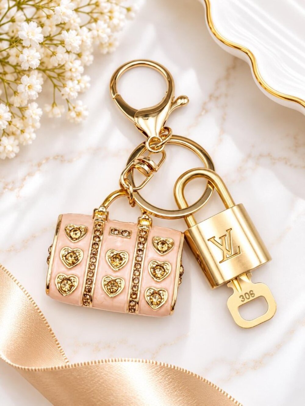 Authentic Louis Vuitton Padlock & Key Gold ✨Unbranded Bag Charm Keychain